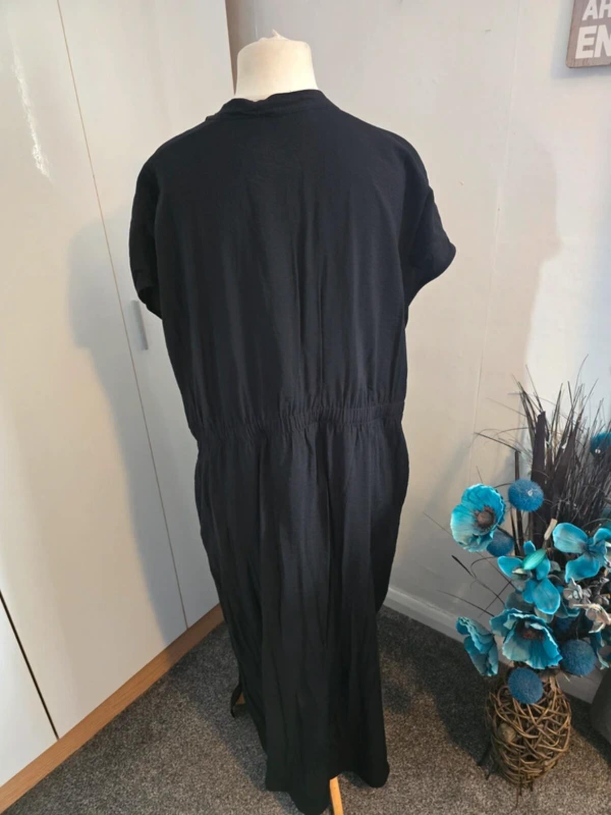 George Black Maxi Shirt Dress Size 22 NWT Short Sleeve Drawstring Waist Pockets