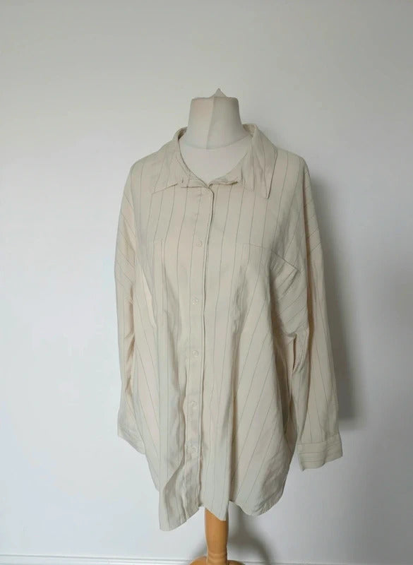 F&F Cream & Black Pinstripe Longline Oversized Shirt Size 20 Relaxed Fit