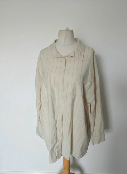 F&F Cream & Black Pinstripe Longline Oversized Shirt Size 20 Relaxed Fit