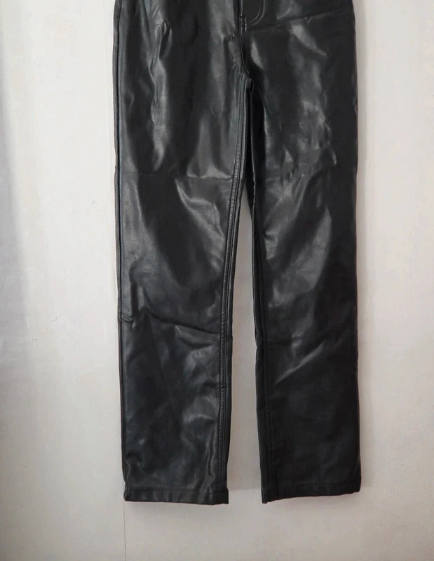 Abercrombie & Fitch Black Faux Leather 90s Straight Leg Trousers W24