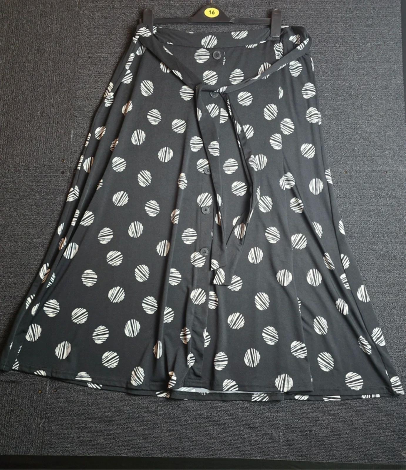 Bonmarché Black Polka Dot Midi Skirt Size 16 Tie Waist