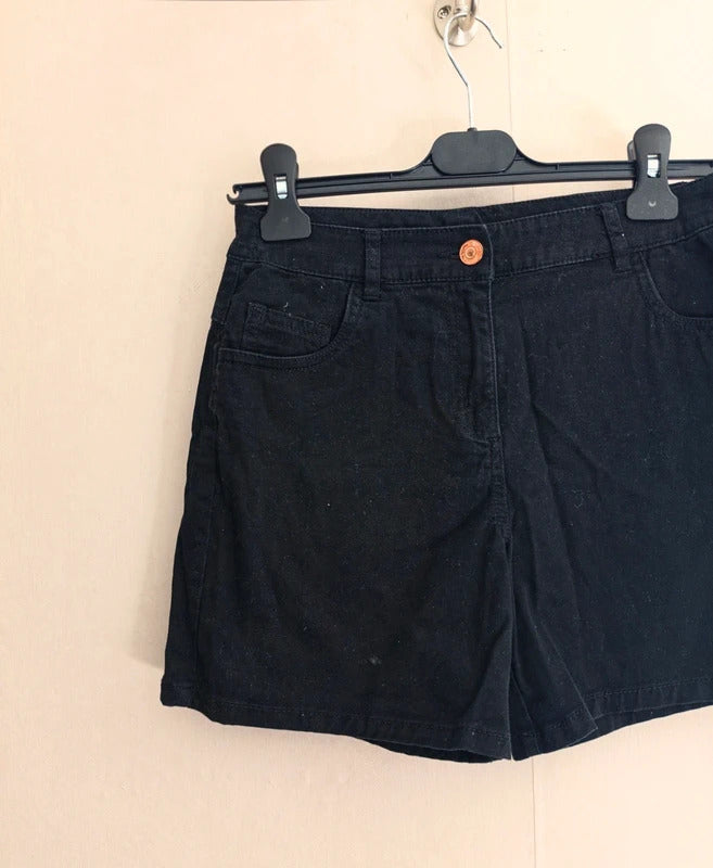 F&F Girls Black High Waisted Flared Leg Denim Shorts Button Fly Age 13-14 Years