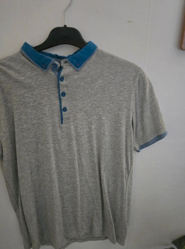 BHS Boys Grey & Blue Smart Polo Shirt Age 14-15 Years