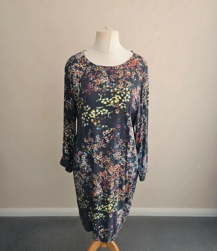 & Other Stories Women's Black Multicoloured Floral 3/4 Sleeve Mini Dress Size 10