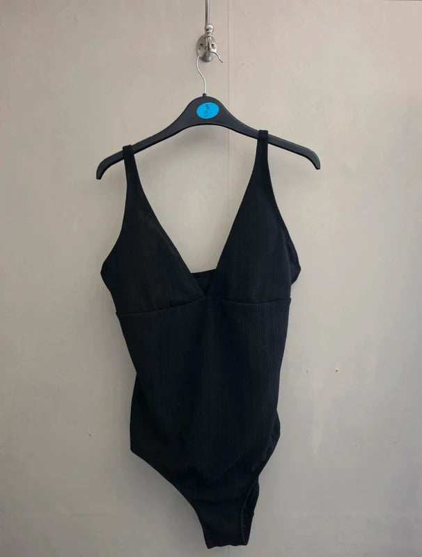 Primark Women's Textured Black Plunging Swimsuit Size 12/14