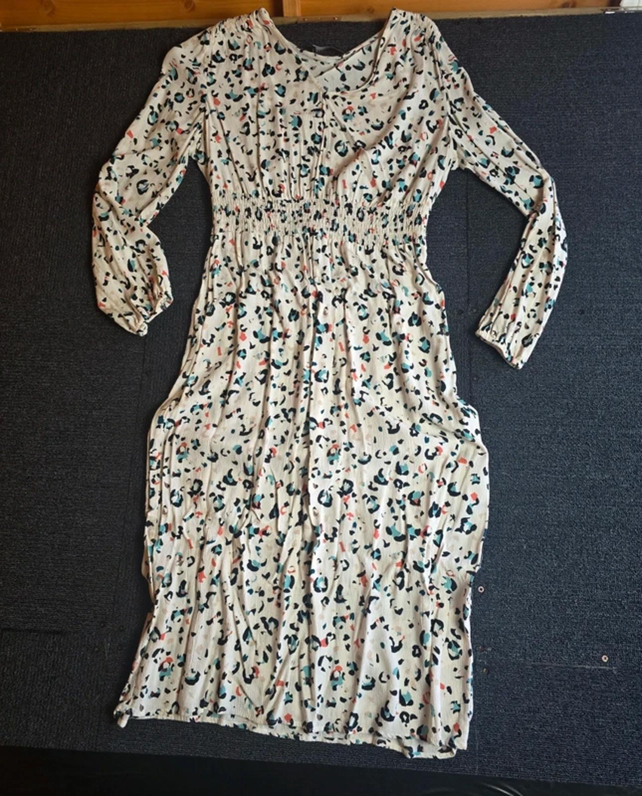 M&S Animal Print Midi Dress White Multicolour UK 12 Elasticated Waist