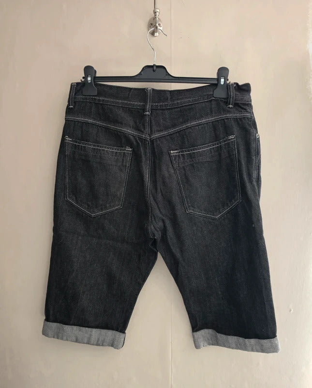Primark Men's Black Denim Turn-Up Knee-Length Shorts Waist 34"