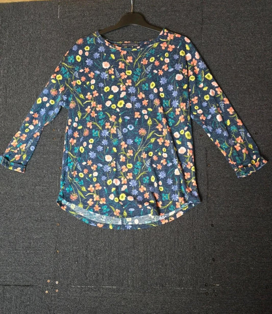 Marks & Spencer navy floral lightweight relaxed jumper linen blend size 12