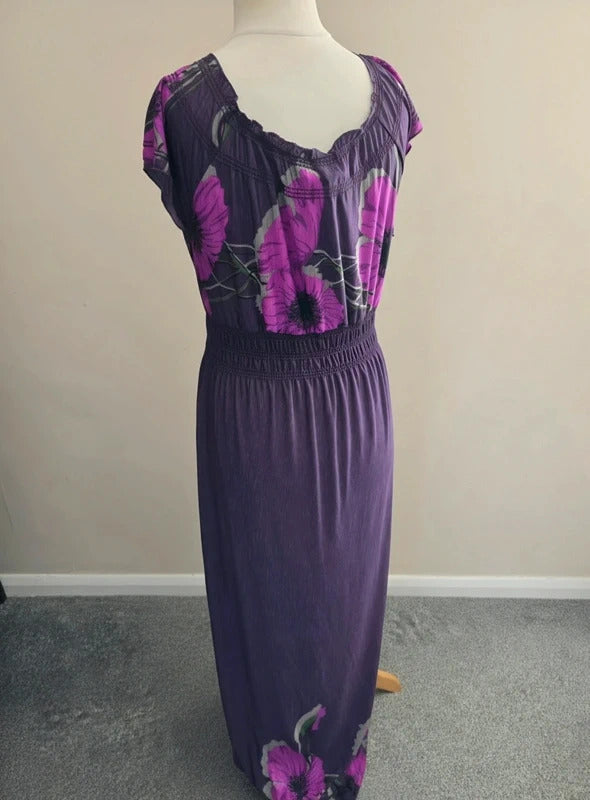 Apricot Purple Floral V-Neck Elasticated Waist Maxi Dress  S Size 10-12