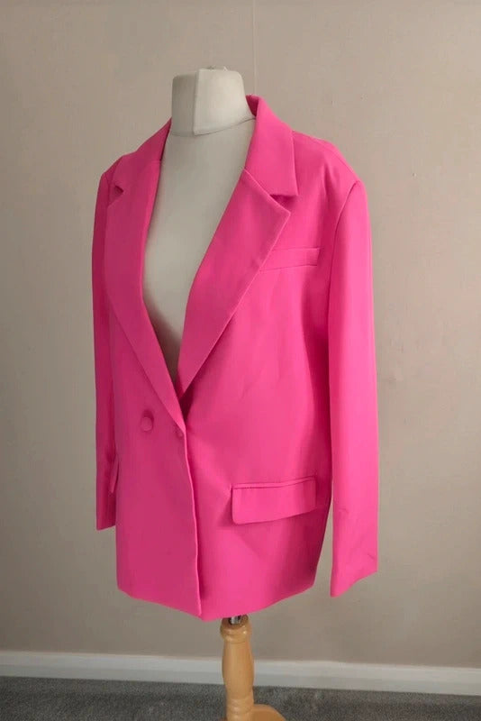 Missguided Bright Pink Oversized Single Button Blazer NWT Size 8