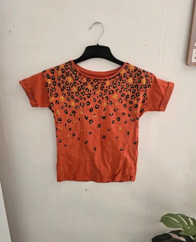 Tu Girls Orange Leopard Print Cotton T Shirt Age 8years