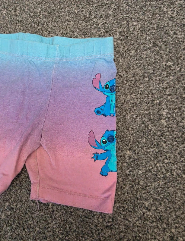 Primark Disney Lilo & Stitch Girls Ombre Pastel Blue Purple Pink Cycling Shorts Age 4-5 Years