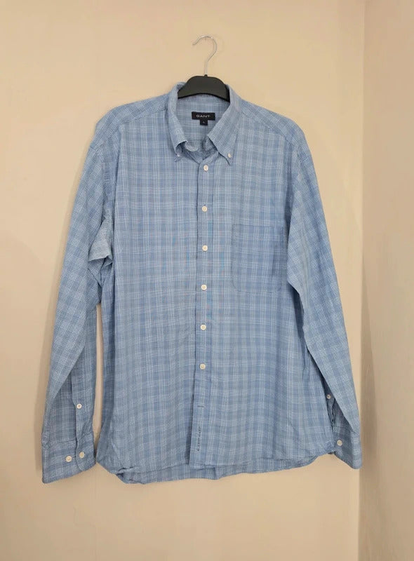 GANT Elliot Gant Tribute Blue White Checked Long Sleeve Shirt Men's L