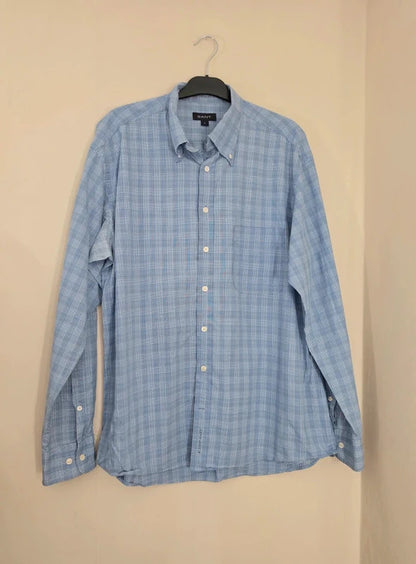 GANT Elliot Gant Tribute Blue White Checked Long Sleeve Shirt Men's L
