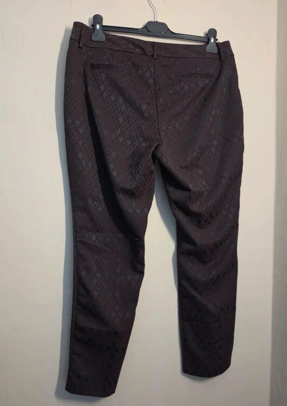 Monsoon Purple & Black Jacquard Patterned Slim Leg Trousers Size 14