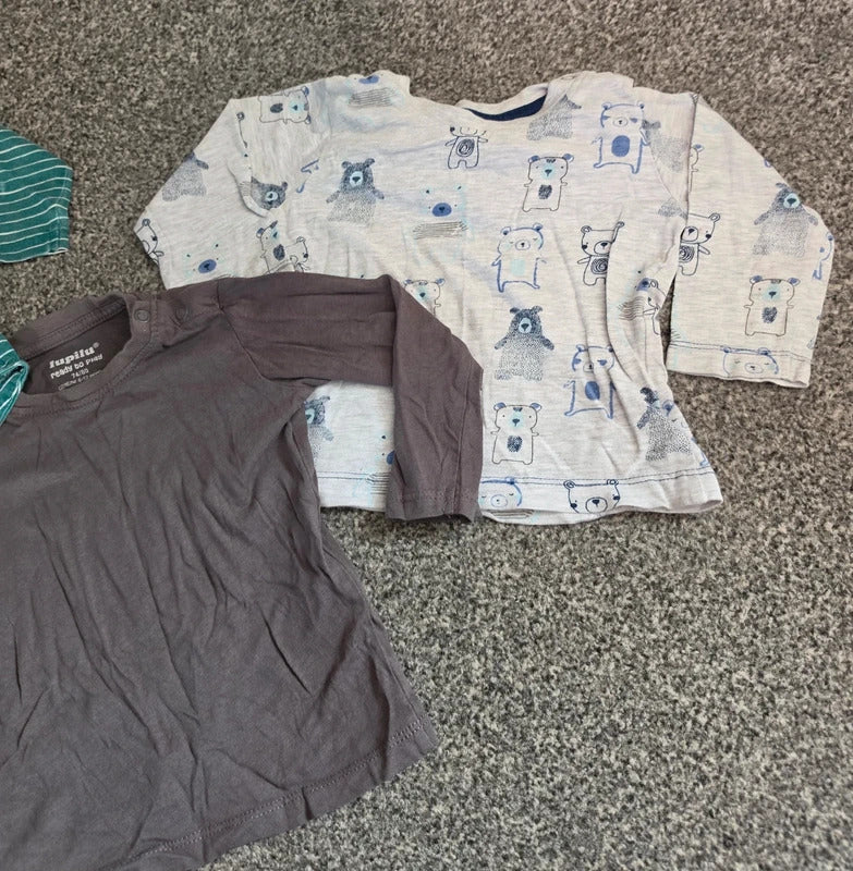 Bundle 3x Baby Long Sleeve Tops Tu Dunnes Lupilu 6-9 Months Striped Plain Bear