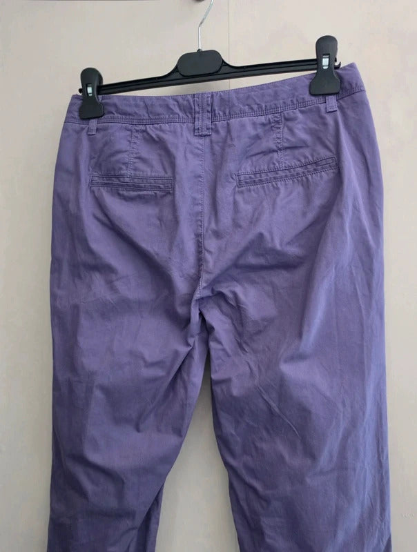 M&S Purple High Waisted Slim Leg 100% Cotton Cargo Trousers Size 8