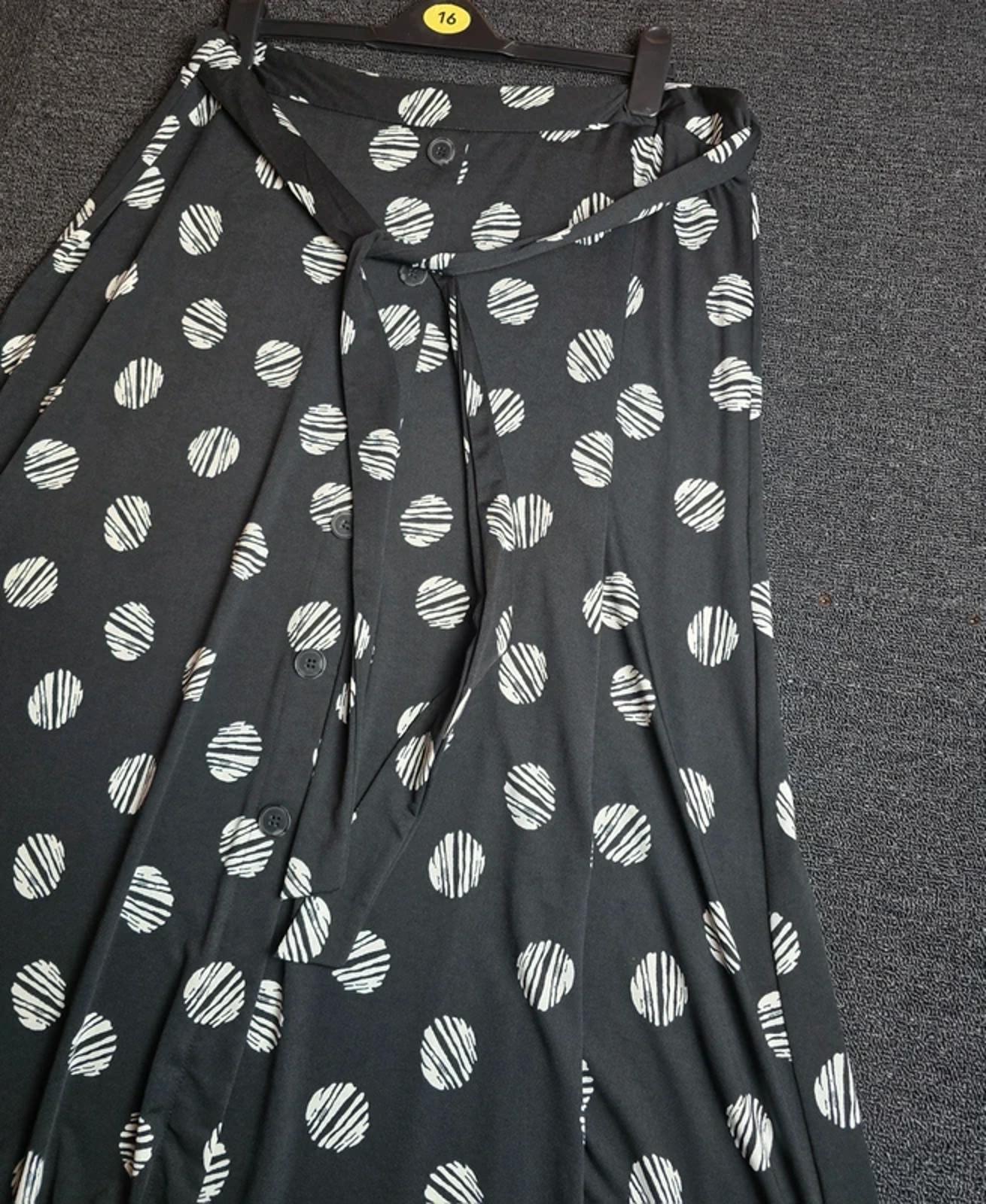 Bonmarché Black Polka Dot Midi Skirt Size 16 Tie Waist