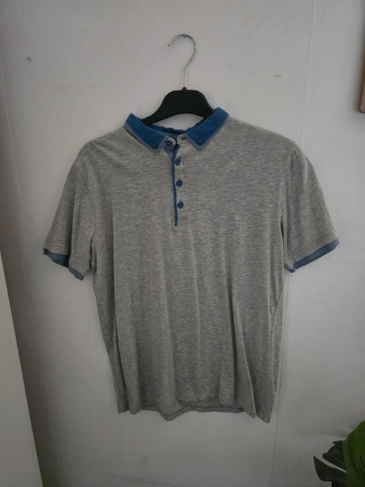 BHS Boys Grey & Blue Smart Polo Shirt Age 14-15 Years