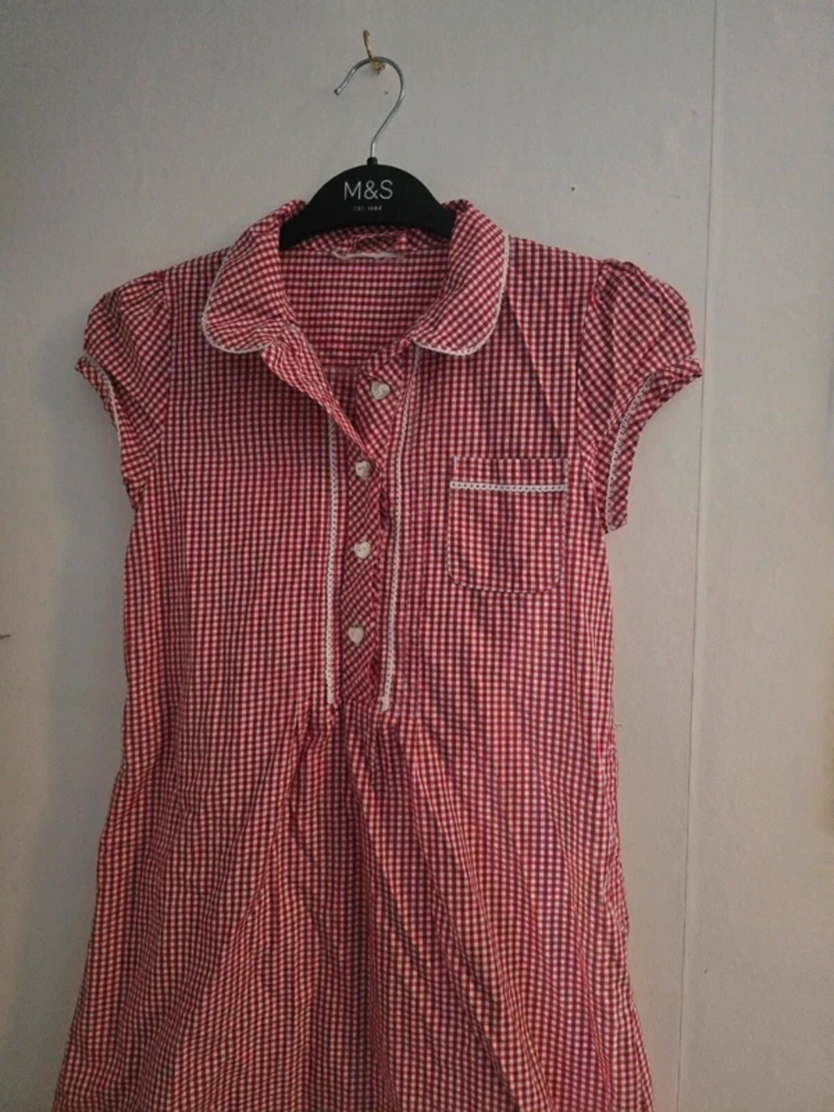 Next Girls Red Gingham Checked Short-Sleeve School Summer Dress Age 9 Years