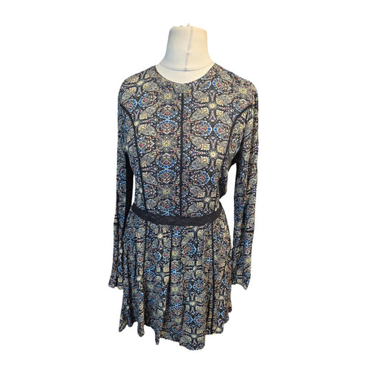 Brave Soul Patterned Dress Black Multicolour Size 12 Knee Length Casual Wear