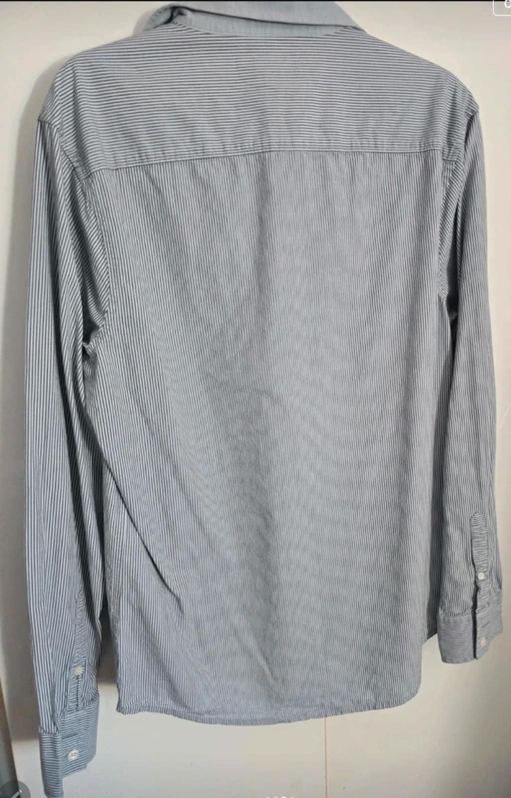 Men's penguin Heritage slim fit long sleeved striped blue shirt size Med