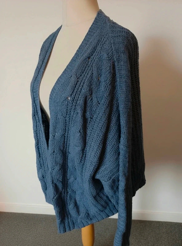 Tu Blue Cable Knit Open Front Cardigan Relaxed Fit Size 18