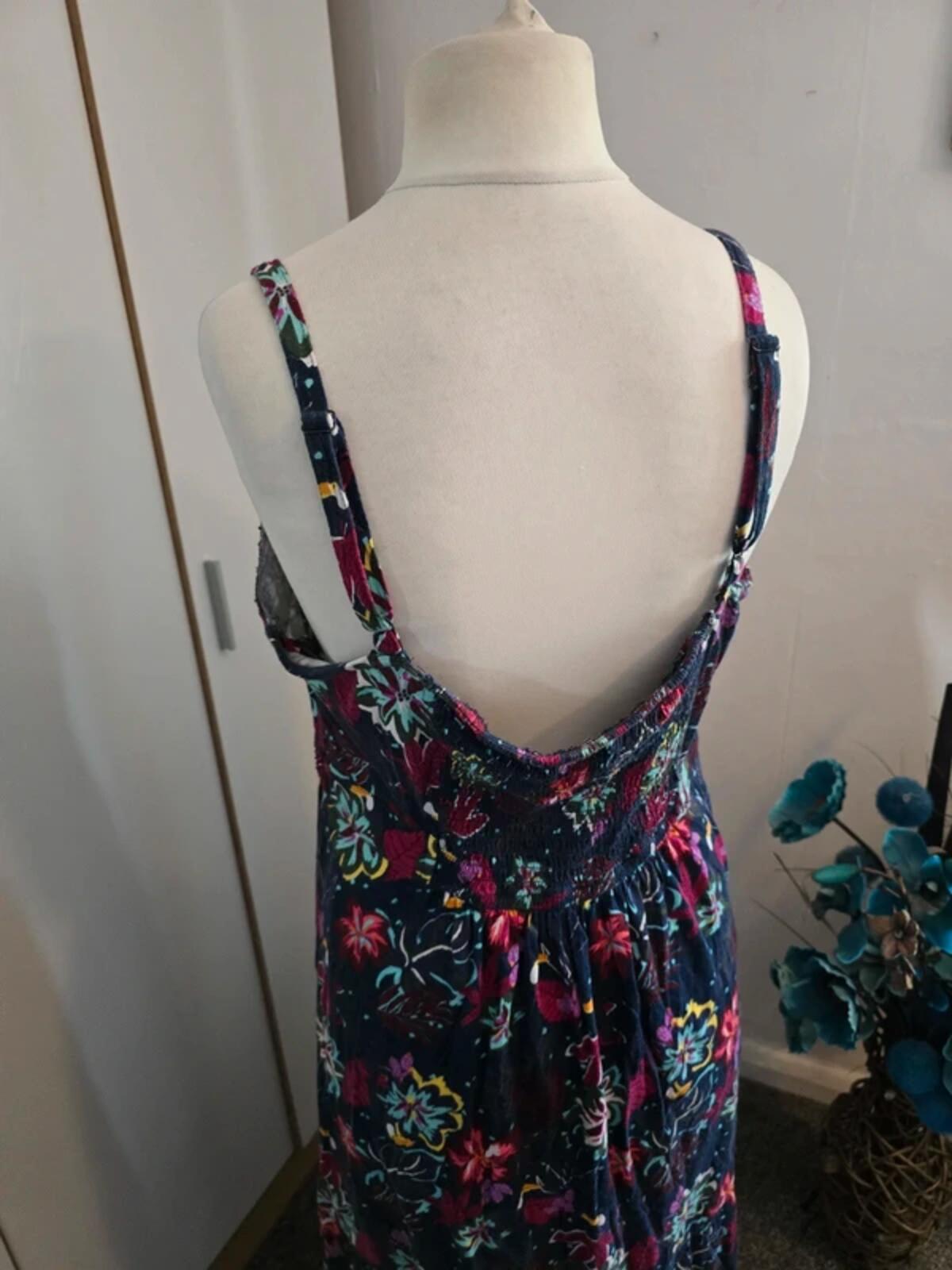 Manterey Multicoloured Floral Bird Cotton Embellished Dress Size 18