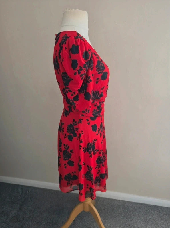 Collusion Red & Black Floral Ruched Mini Dress Size 12