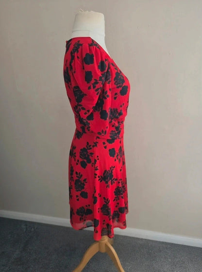 Collusion Red & Black Floral Ruched Mini Dress Size 12