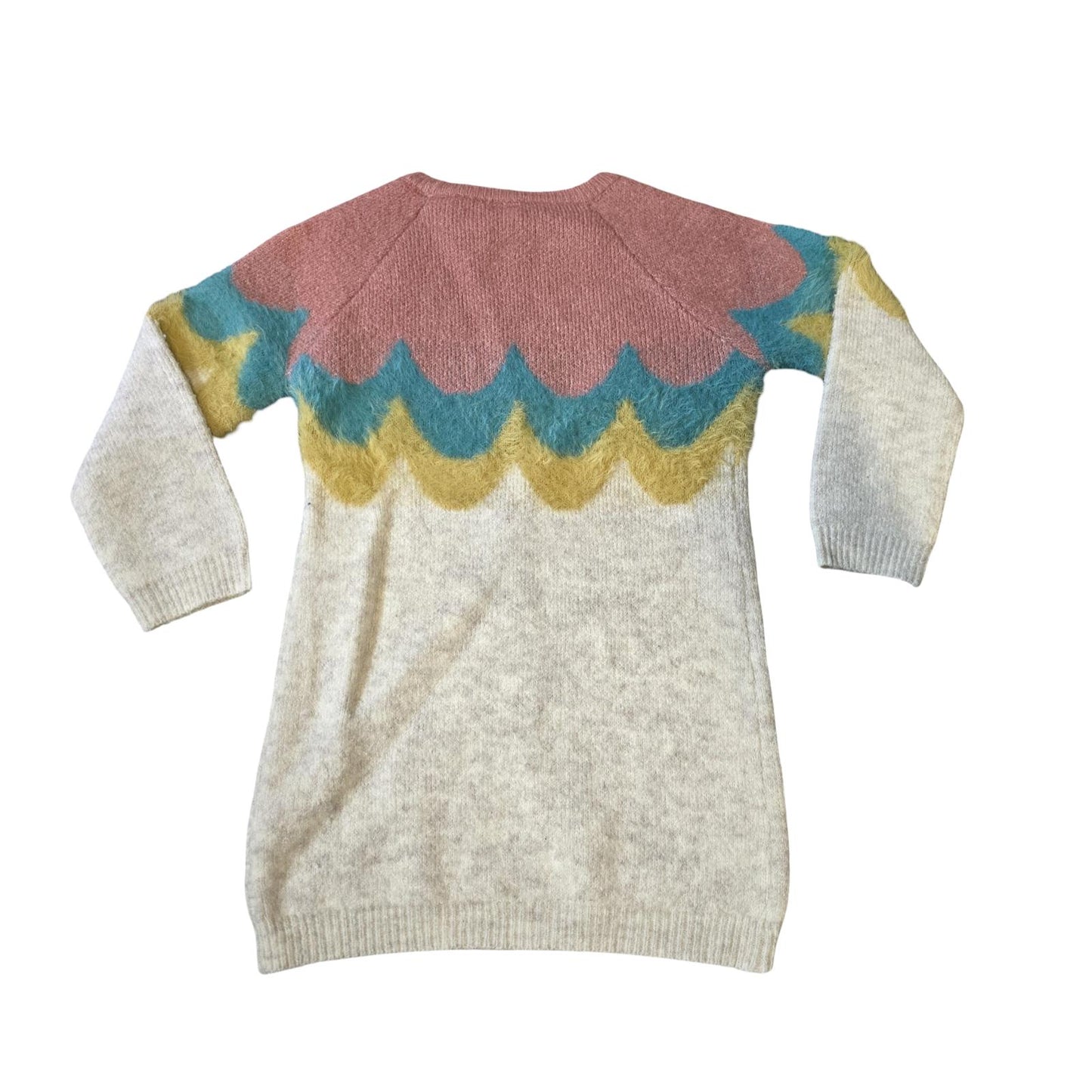 Tu Girls Knitted Jumper Dress – Colour Block Scallop Pattern – Age 2–3