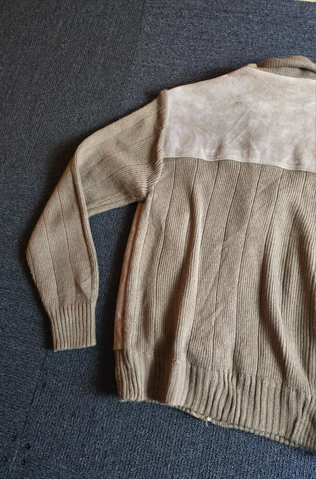 Mister Man Vintage Leather & Knit Jacket Beige Light Brown 80s 90s Zip