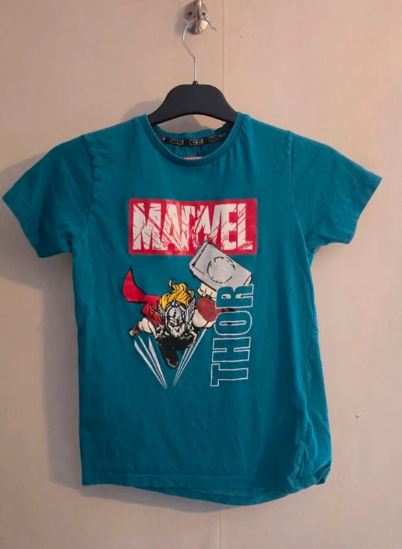 Primark Marvel Boys Teal Short Sleeved Cotton T-Shirt Age 7-8 Years