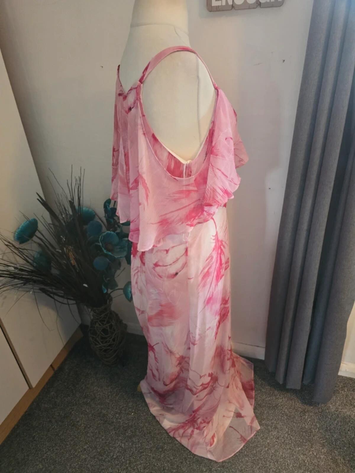 Roman Pink & White Layered Maxi Dress Size 14