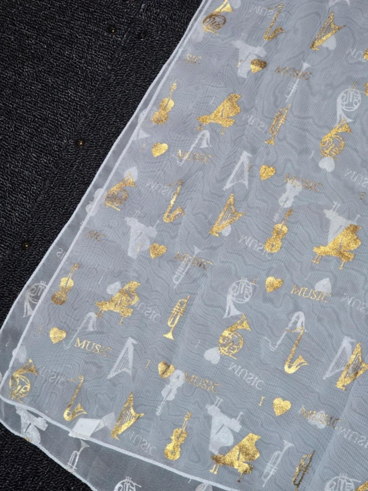 Music print white, gold & silver shawl scarf
