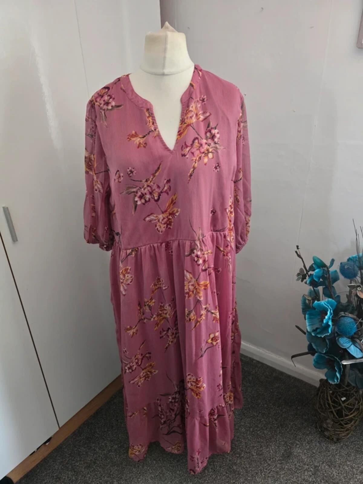 Bonmarché Pink Floral Midi Maxi Dress Size 18