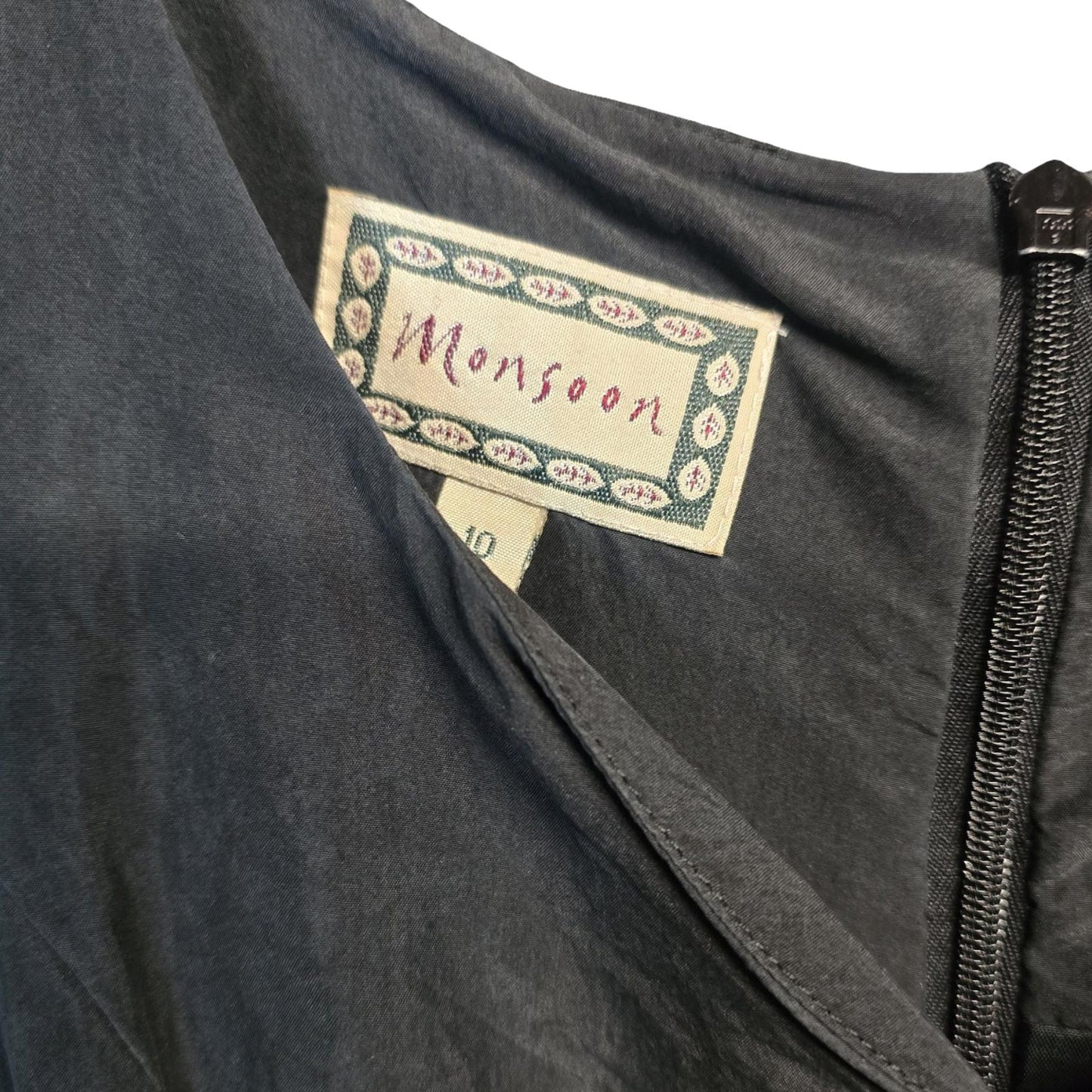 Monsoon Dress Black Vintage 100% Silk 1990s Weekend Causal