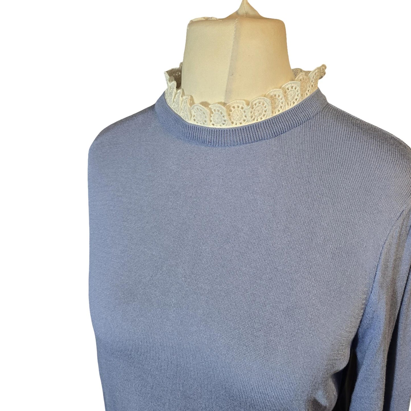 F&F Light Blue High-Neck Jumper – Frill Collar & Cuff Detail – Size 18 – NWT