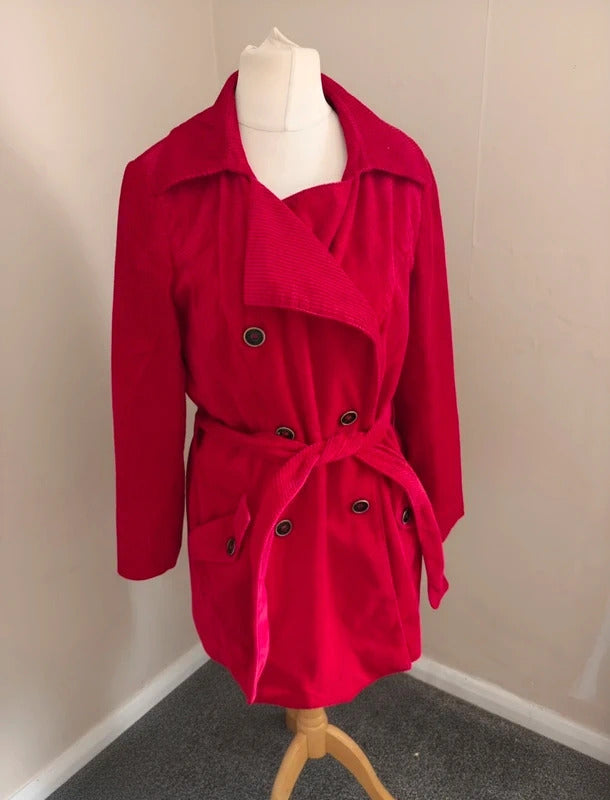 Per Una Marks & Spencer Red Corduroy Belted Jacket Size 16