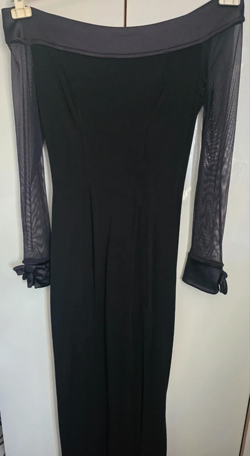 Tadaski Vintage 80s Black Off-Shoulder Maxi Dress – Sheer Sleeves Designer