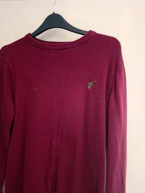 Racing Green Men's Burgundy Red Long-Sleeved Cotton Jumper Size Small