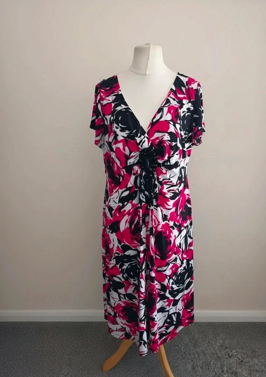 Ronni Nicole Pink, Black & White Bold Floral Gem-Detail Midi Dress Size 20
