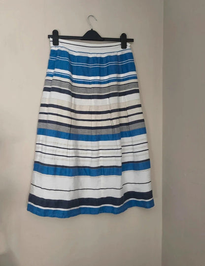 Country Casuals Women's Blue & White Striped Linen Blend Midi Skirt Size 10