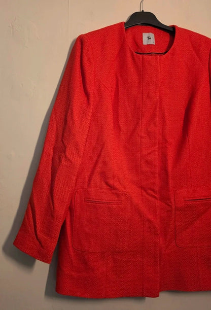 Tu Women's Red Collarless Longline Blazer Jacket – Size 12