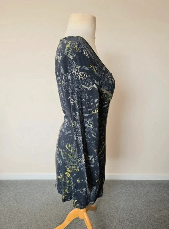 Yest Black, Yellow & Grey Patterned Bodycon Tunic Dress – Size Small (Size 10–12)