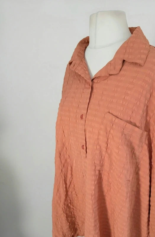 Boohoo Orange Crinkle Textured Oversized Long Sleeve Blouse – Size 16