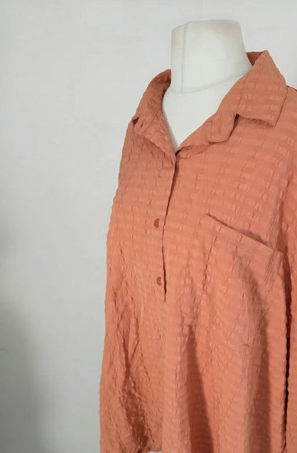 Boohoo Orange Crinkle Textured Oversized Long Sleeve Blouse – Size 16