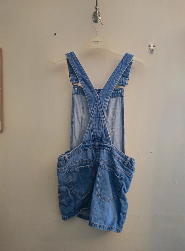 George Girls Blue Denim Pinafore Dungaree Shorts Age 11-12 Years