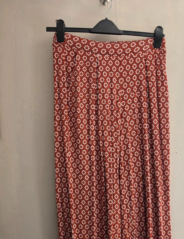 Next Orange & White Patterned Wide Leg Trousers Size 10 Regular NWT Lightweight