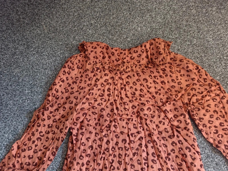 H&M Girls Brown Leopard Print Frill Collar Blouse – Age 6–7 Years